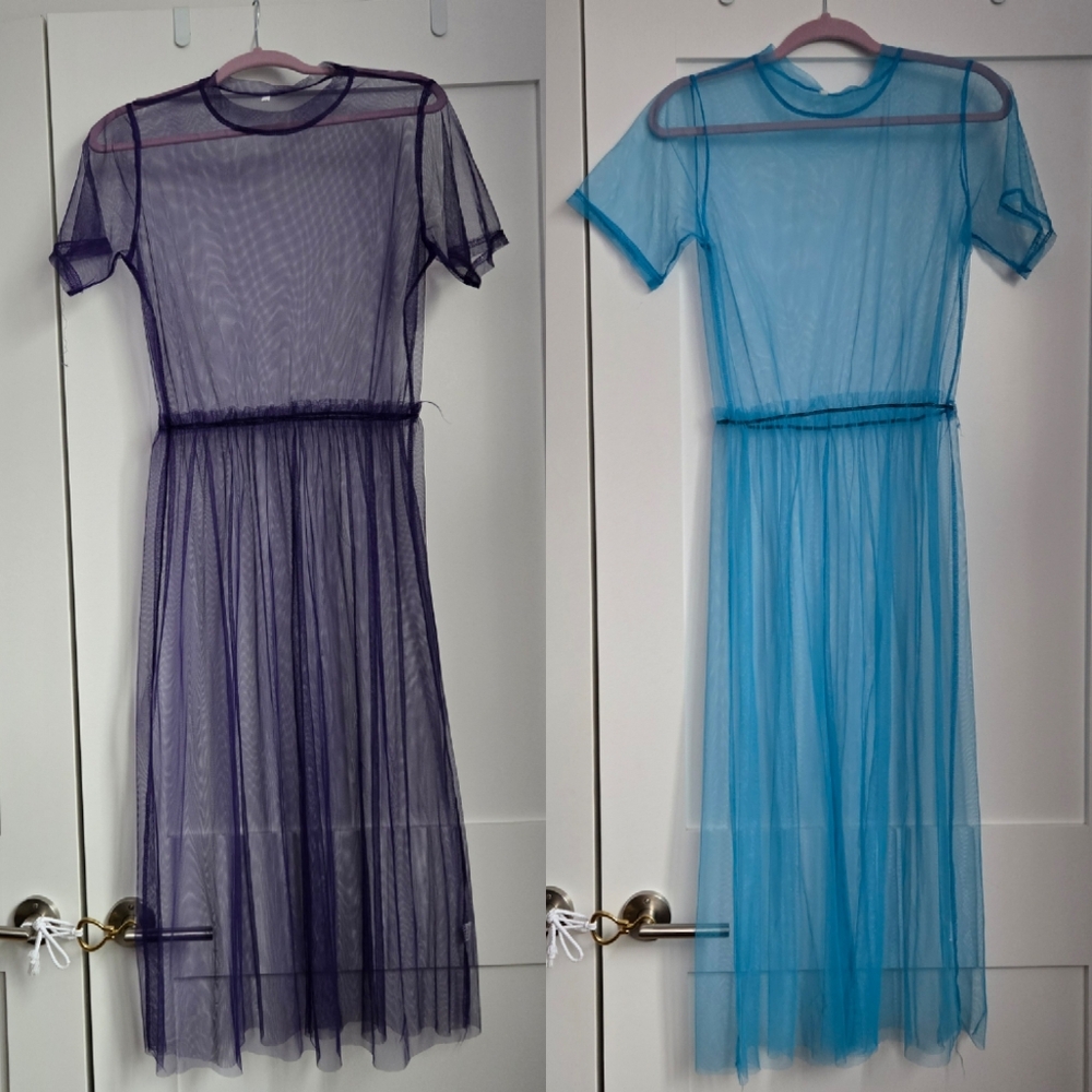 TWO Dresses Purple and Blue Sheer Mesh